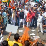 दिल्ली में कांग्रेस अध्यक्ष मल्लिकार्जुन खर्गे के आवास के पास बीजेपी का प्रदर्शन